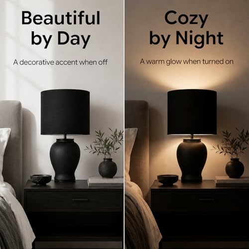 Black Ceramic Table Lamp with Black Shade
