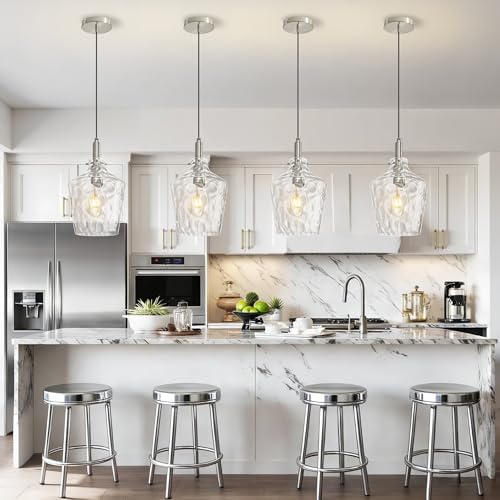 Hammered Glass Pendant Light for Kitchen Island Foyer 1 Pack Nickel 8 Inch