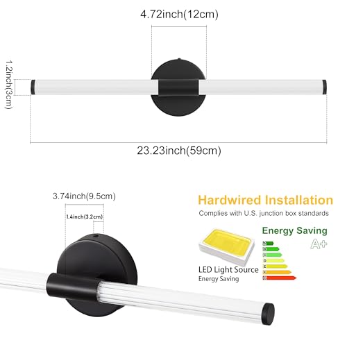 Wall Sconces Set of 2 Hardwired LED Vanity Light Black 23"