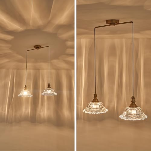 Vintage 2 Light Pendant Light Fixtures Modern Glass Hanging Lamps with Adjustable Cord for Kitchen Island Dining Room Living Room Hallway