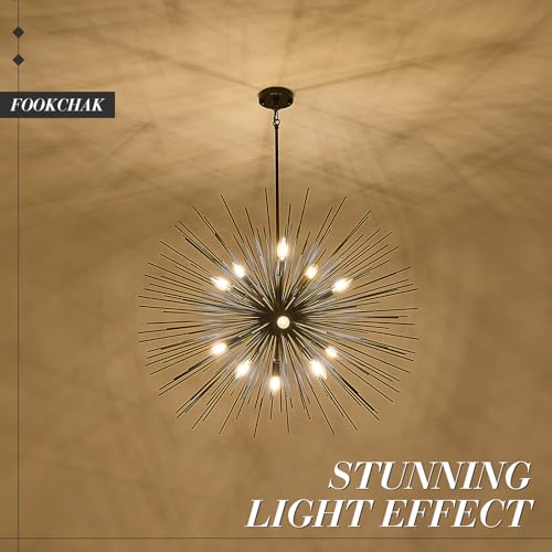 35in Black Sputnik Chandelier 12 Light Starburst Light Fixture Solid Metal