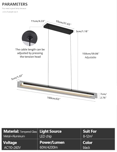 Glass Modern Black Linear Pendant Light