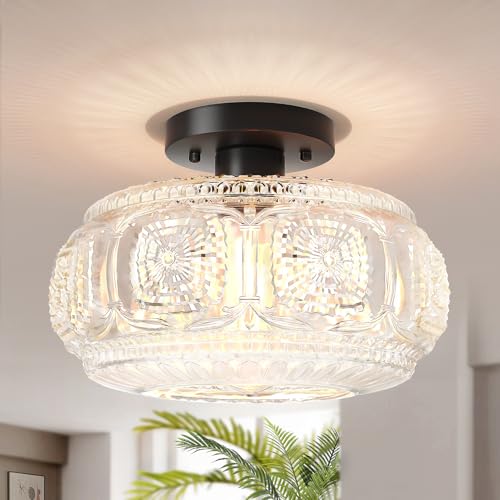 11 Inch Globe Glass Semi Flush Mount Ceiling Light Fixture
