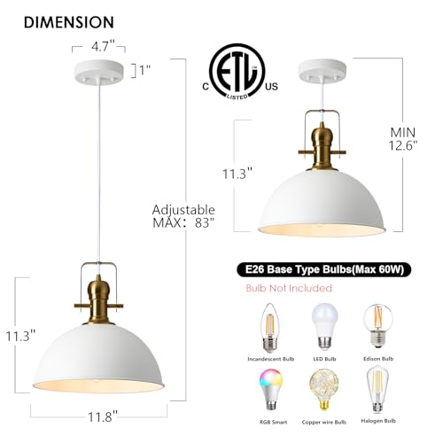 12 Inch Sandy White Modern Pendant Light for Kitchen Island 2 Pack (2 Count)