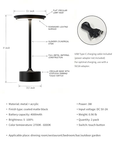 Rechargeable Table Lamps Set of 2 (2 Count)