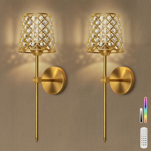 Crystal Battery Operated Wall Sconces Set of 2