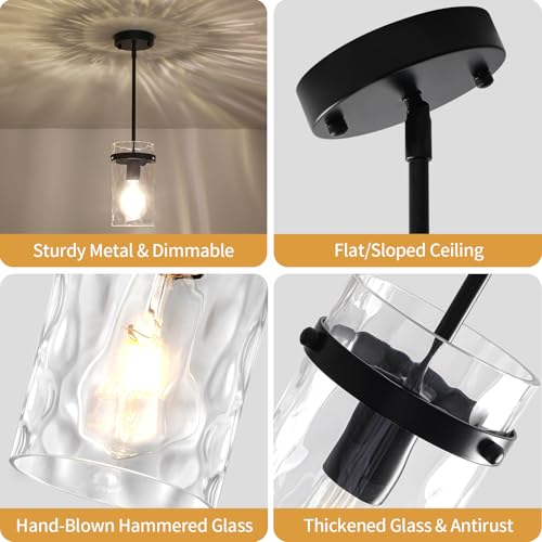 Black Pendant Light Fixtures Hammered Glass Kitchen Lighting Over Island