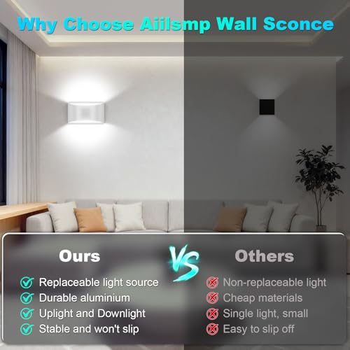 4 Pack Modern LED Wall Sconces Hardwired Indoor Wall Lights Up and Down Wall Mount Light for Living Room Bedroom Corridor Hallway Conservatory Cool White 6000K (4 Count)