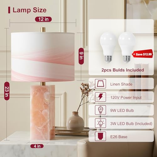 23" Alabaster Table Lamp Set of 2 with Night Light for Bedroom (2 Count)