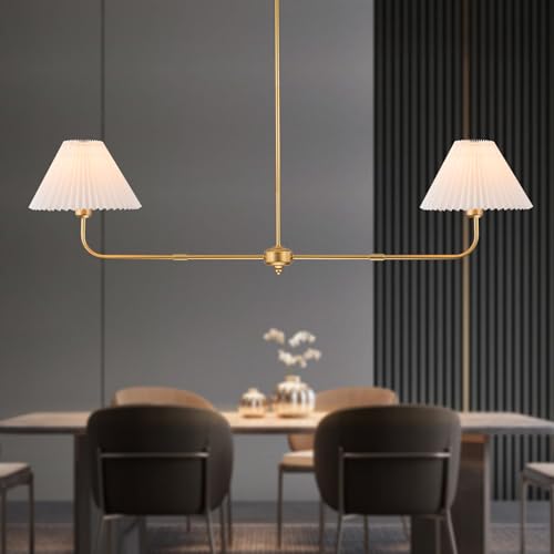 2 Light Gold Linear Chandelier with White Fabric Shade (2 Count)