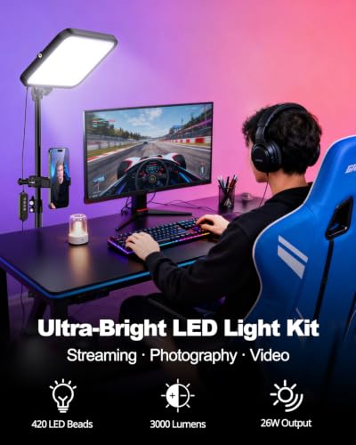 1 Pack LED Video Light Kit with Tripod Stand & Phone Holder