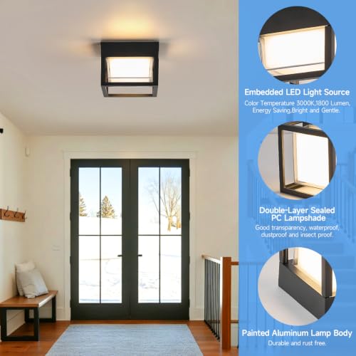 Black Square Porch LED Ceiling Flush Mount Lights