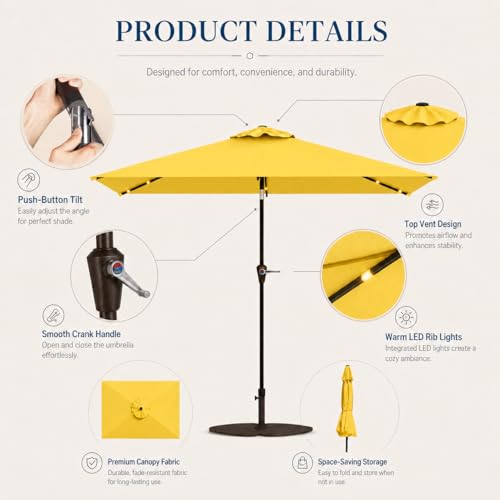 6.5 x 10ft Rectangular Patio Umbrella with Solar Lights