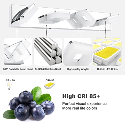 3 Colors Dimmable Bathroom Light Fixtures Over Mirror