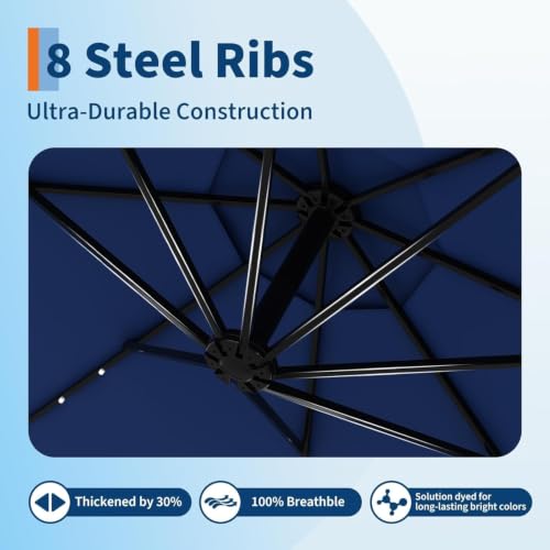 10FT Solar Lights Offset Patio Umbrella with Cross Base