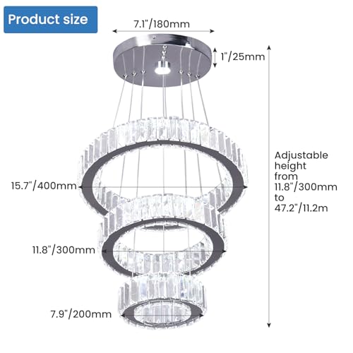 3 Ring Crystal Chandelier Ceiling Light