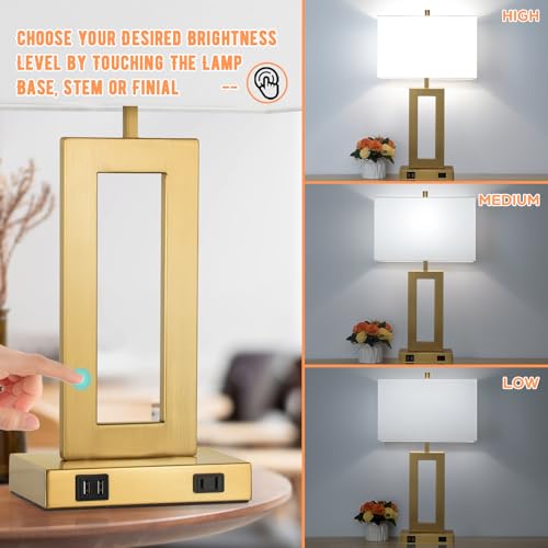 28" Gold Modern Touch Control Table Lamp Set of 2 with 2 USB Ports (2 Count)