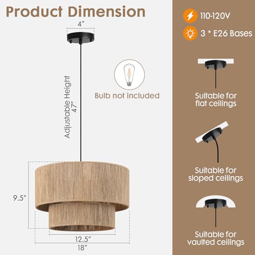 18 Inch Large Rattan Woven Pendant Light
