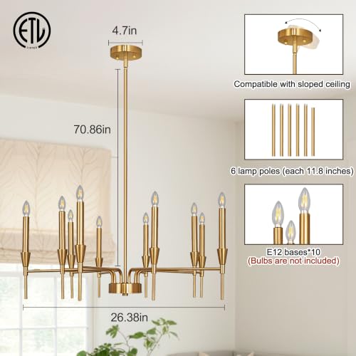 Gold Modern Small Chandelier 10 Light Dining Room Farmhouse Light Fixture