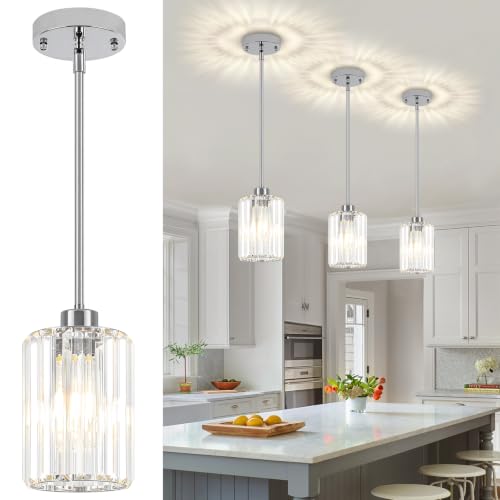 3 Pack Chrome Crystal Pendant Lights Modern Kitchen Lighting Fixtures (3 Count)