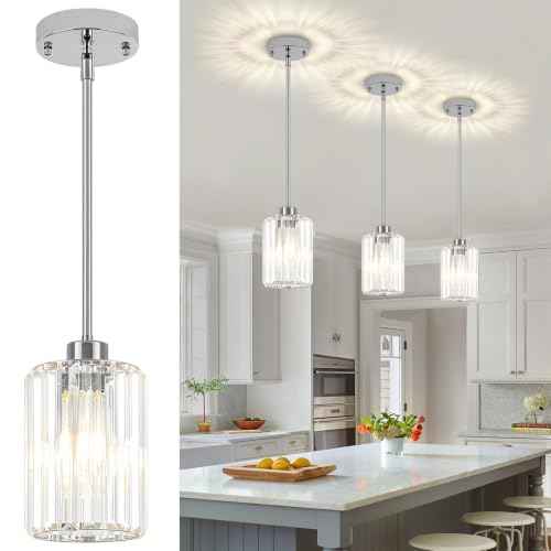 3 Pack Chrome Crystal Pendant Lights Modern Kitchen Lighting Fixtures (3 Count)