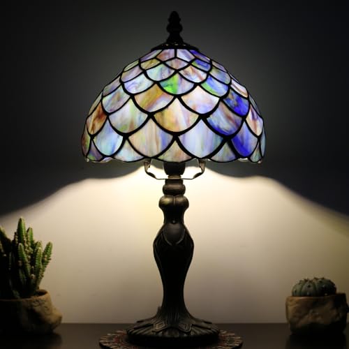 Small Tiffany Table Lamp Stained Glass Lamp Blue FishScales Style