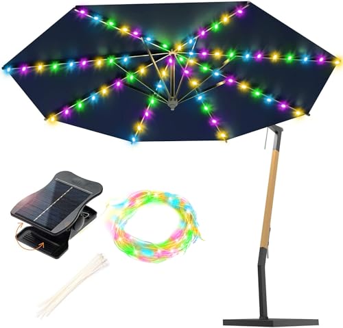 Solar Umbrella Lights Outdoor 8 Strands 8 Mode Patio Umbrella Lights