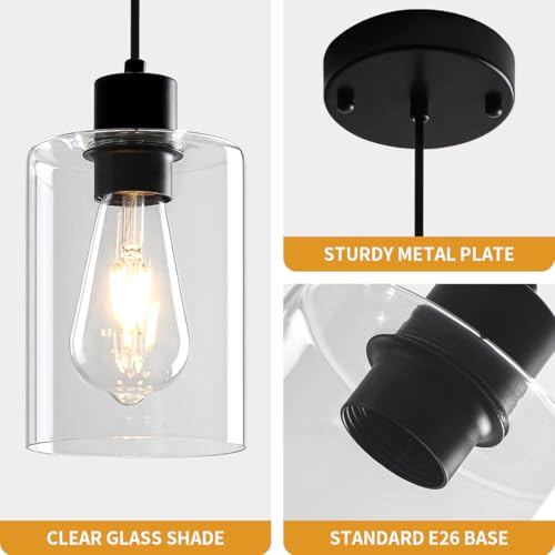 3 Pack Glass Pendant Lights Kitchen Island Black Hanging Light Fixtures