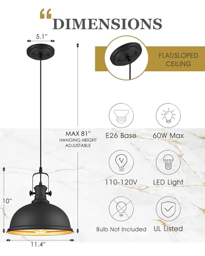 11.5" Matte Black Pendant Light for Kitchen Island