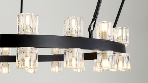 60 Inch Black Wagon Wheel Chandelier with Crystal Shade