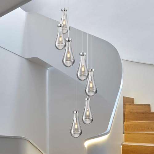 Raindrop Pendant Lights Kitchen Island Teardrop Chrome Hanging Light Fixtures Clear Solid Glass Pendant Light Modern Chandeliers for Dining Room Porch Corridor Living Room