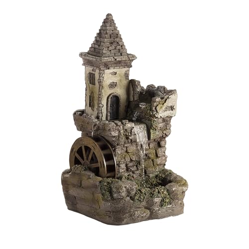 USA1164 Outdoor Floor Tiered Fairy Castle Waterwheel Water Fountain with Realistic Stone Look