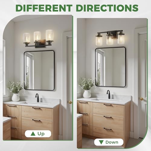 3 Light Black with Gold Trim Bathroom Vanity Light Over Mirror