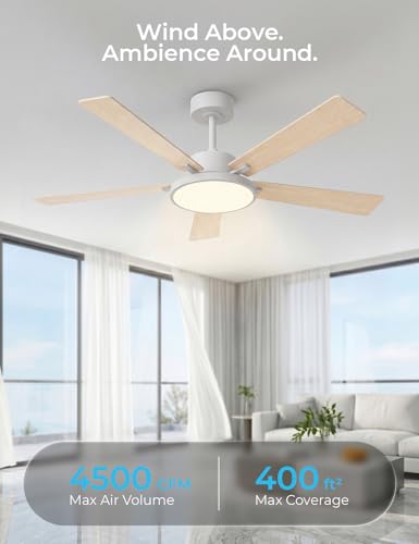 52" Smart Ceiling Fans with Lights and Remote (White +Log / 52 Inch)