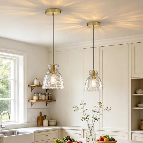 5.9" Mini Black Gold Hammered Glass Pendant Lights Kitchen Island Lighting