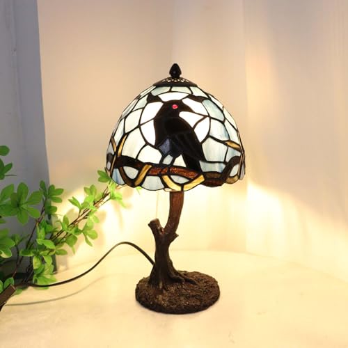 L12010 Raven Tiffany Style Stained Glass Table Lamp