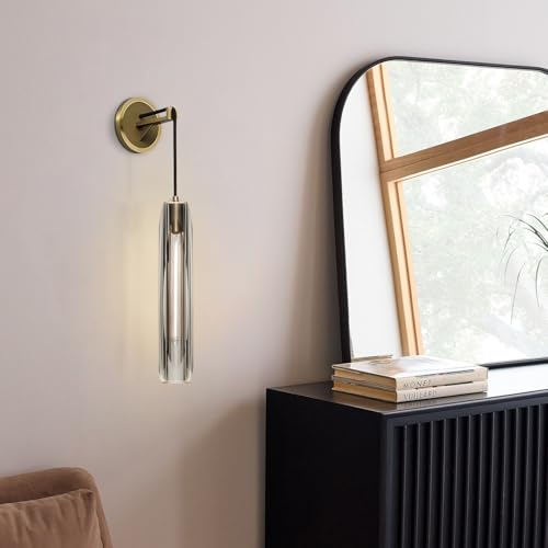 Lighting Long Crystal Wall Sconces Brass Gold Bathroom Vanity Light 15” Smoke Glass Wall Sconce Mid Century Modern Bedroom Wall Lamp Vintage Kitchen Wall Sconce