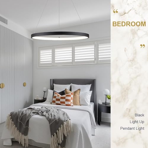 Modern LED Pendant Light Black Ring Chandelier 24" Dimmable Flush Mount Pendant Chandelier for Dinning Room Office Kitchen Living Room