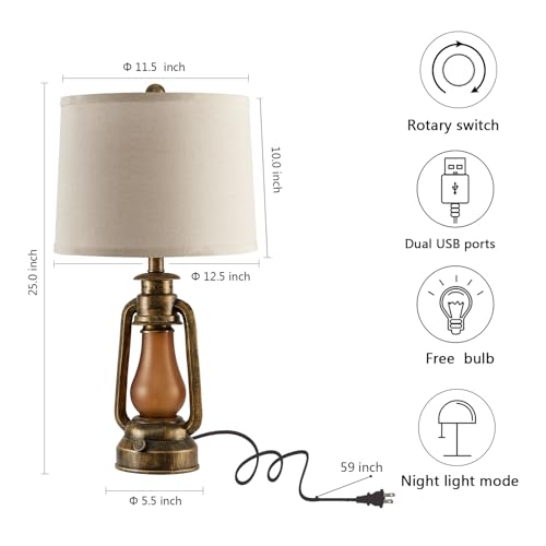 25" Set of 2 Rustic Lantern Table Lamps for Living Room Bedroom (2 Count)
