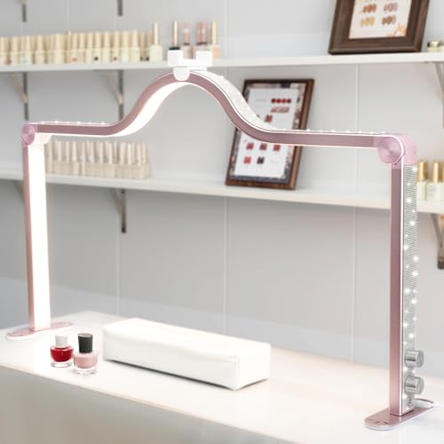 Nail Light for Desk Half Moon Light for Nail Desk 34Inch Foldable LED Table Lamp Manicure for Table Adjustable Dimmable Half Moon Lamp for Lash Beauty Tattoos Crafts Pink