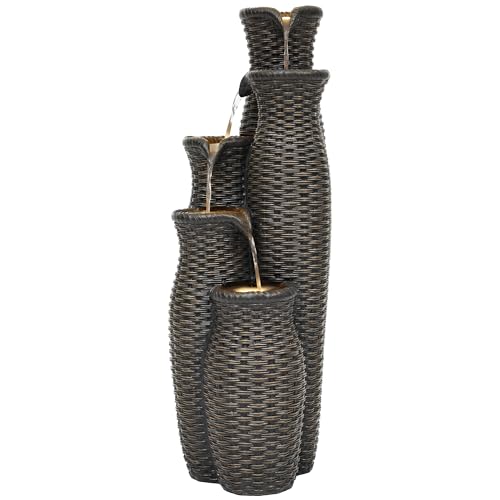 33" Faux Rattan Vase Water Fountain Outdoor with Warm LED Lights