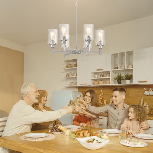 6 Light Brushed Nickel Chandeliers for Dining Room Light Fixture
