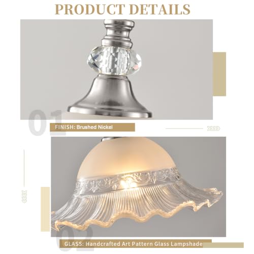 1 Pack Vintage Brushed Nickel Crystal Glass Pendant Light Fixture (Brushed Nickel / 1-Light)