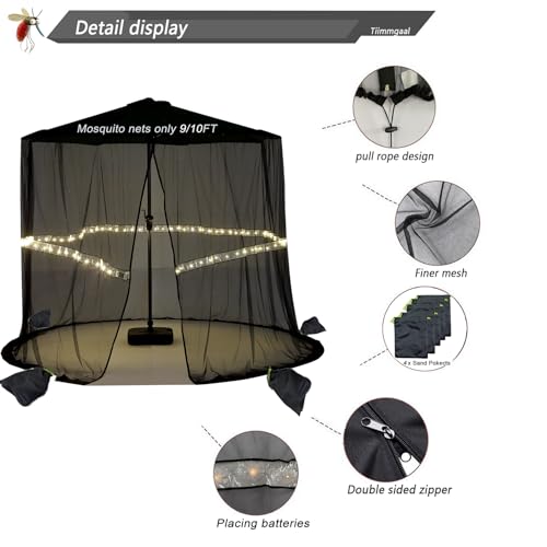 9 10FT Mosquito Net for Patio Umbrella Outdoors Screen Polyester Hanging Tent （Mosquito Net Only）
