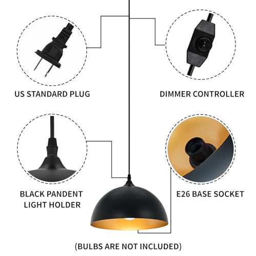 Black Plug in Pendant Light 2 Packs 11.8inch