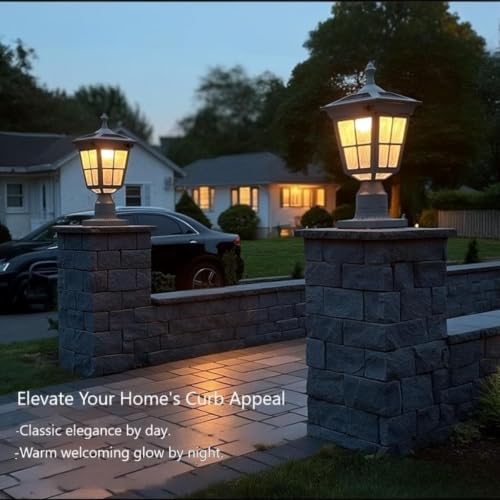 Cast Aluminum Solar Post Light Waterproof LED with Glass Outdoor Dusk to Dawn Pillar Lights ST4311AQ for Pier Mount Pillar Gates Garden Pole Column Yard Path Driveway