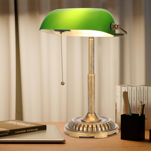 Bankers Lamp Green Desk Lamp with Pull Switch