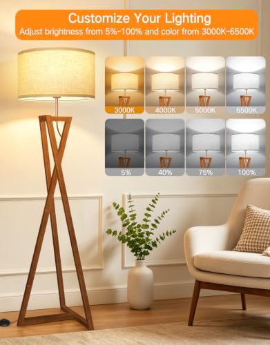 62" Wood Tripod Floor Lamp (Amber Walnut)