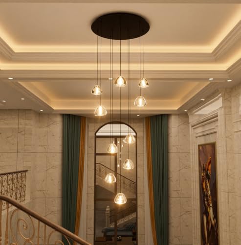 LED Chandeliers for Dining Room Adjust High Ceiling Chandelier Light Fixtures Entrance LED Dimmable Ceiling Pendant Drops Light Remote Lights for Living Room Stairwell 2700K 6000K