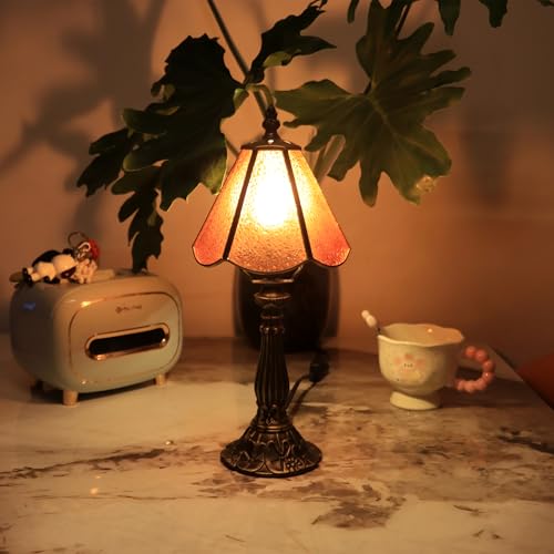 Tiffany Style Table Lamp Orange Diamond Stained Glass Lamp 14 Inch